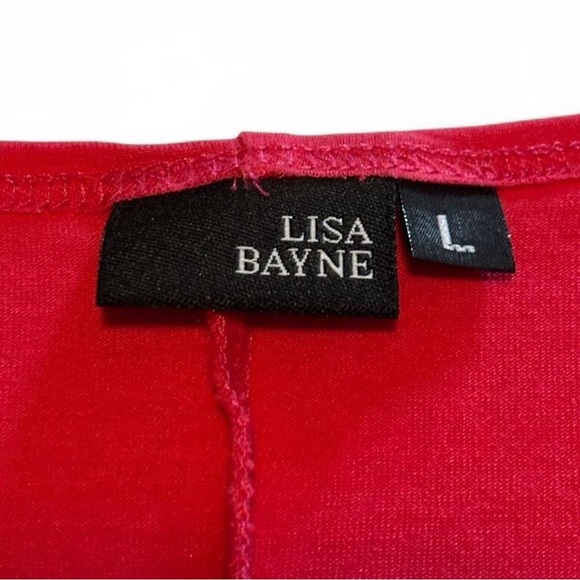 Lisa Bayne Asymmetrical Hem Tunic Top Sz Large 3/4 Sleeve Rayon Coral USA - Picture 5 of 6